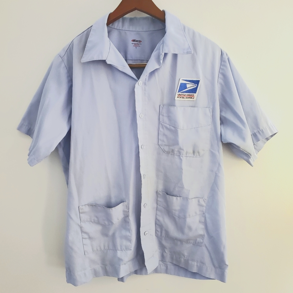USPS letter carrier CCA uniform shirt Jac sz L button down short sleeve blue